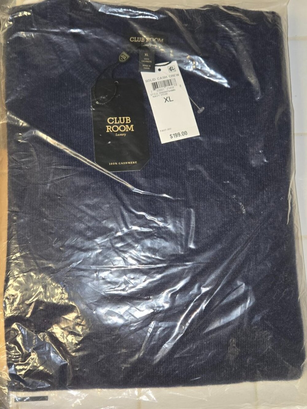 "NWT" "NIP" Club Room Men's Crewneck 100% Cashmere